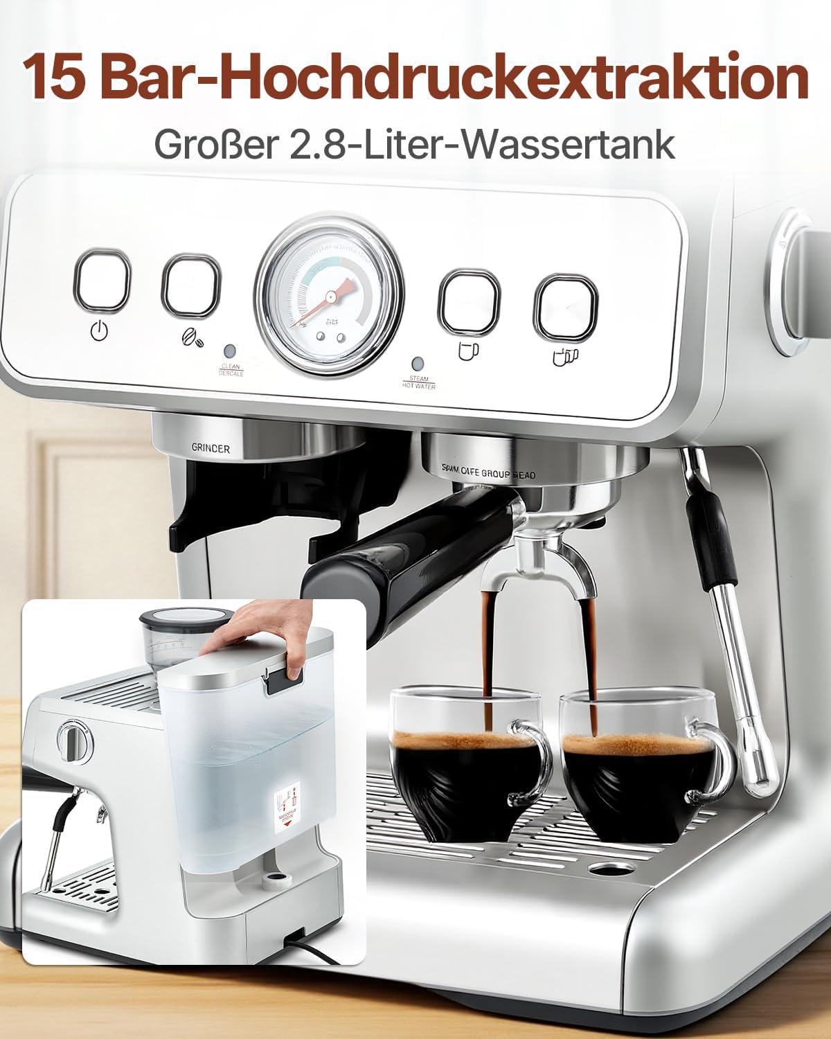 HAUSPROFI Siebträgermaschine mit integriertem Mahlwerk