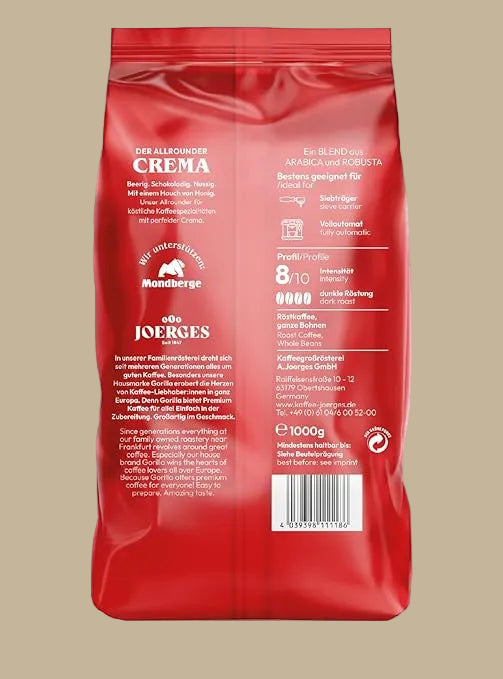 Joerges Gorilla Espresso Super Bar Crema Kaffeebohnen, 1 kg