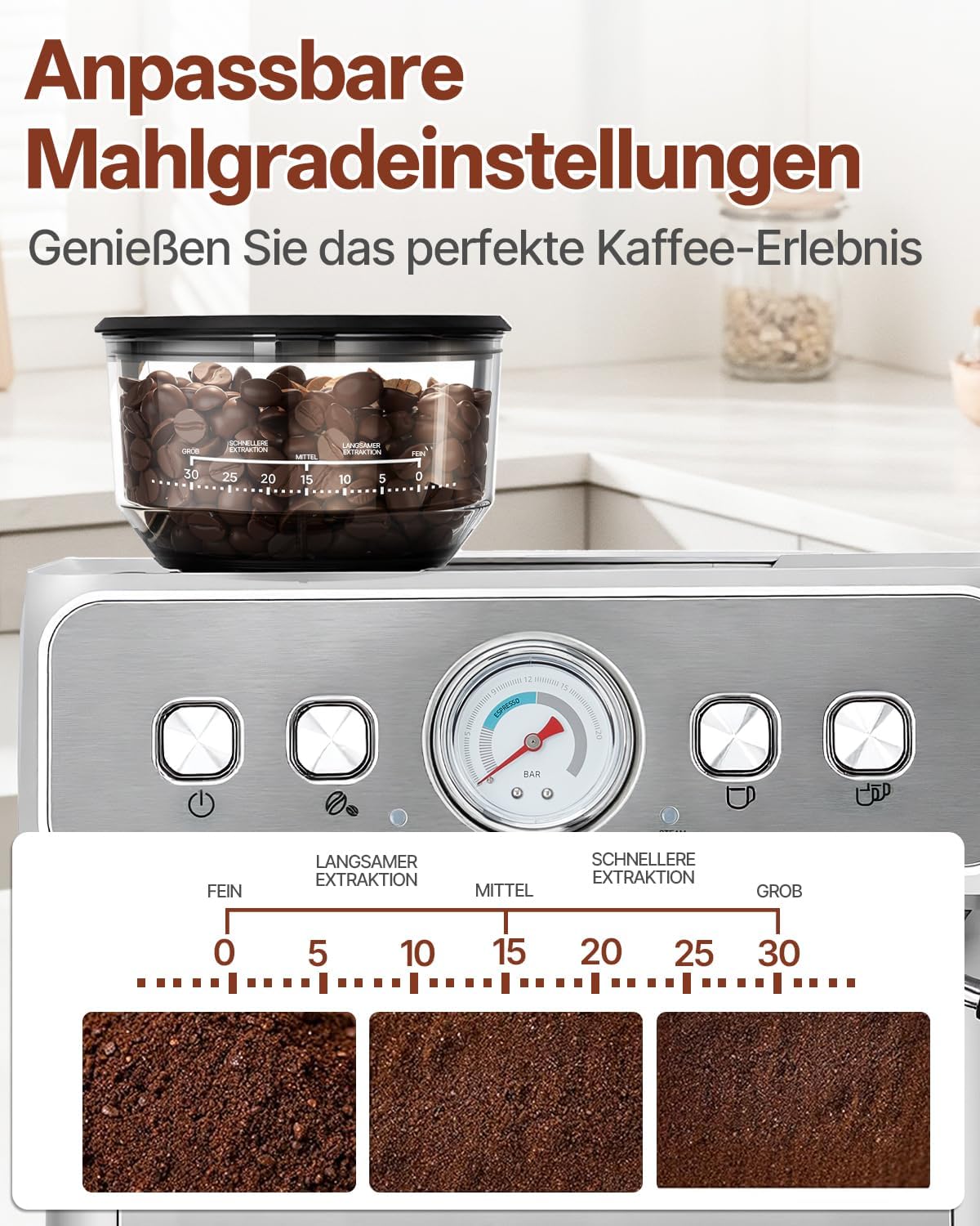 HAUSPROFI Siebträgermaschine mit integriertem Mahlwerk