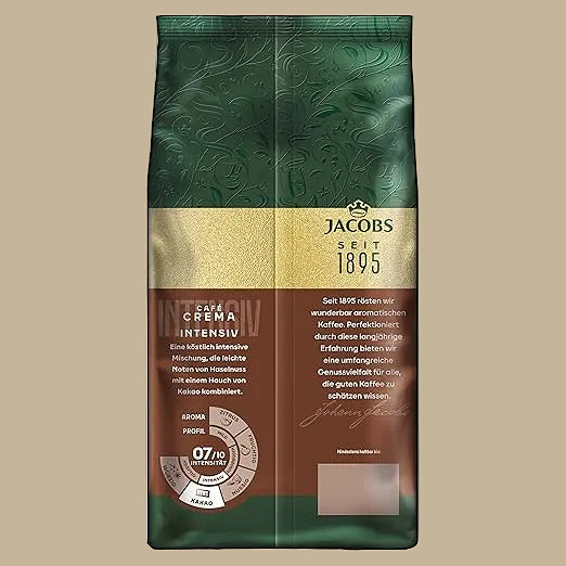Jacobs Kaffee ganze Bohnen, 1 kg – Intensive Café Crema & Espresso Mischung