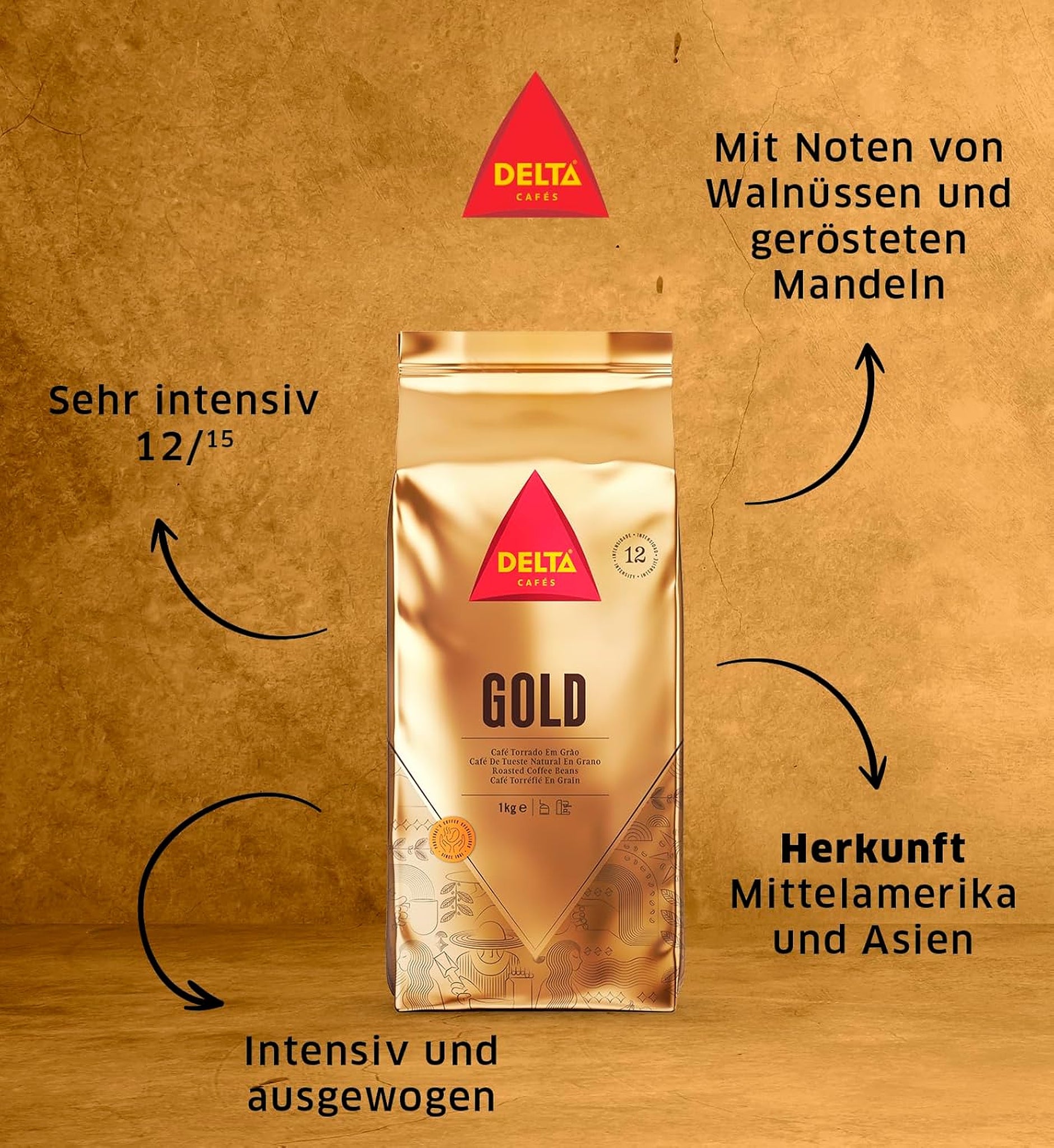 Delta Cafés Gold Kaffeebohnen – ganze Bohne, 1 kg